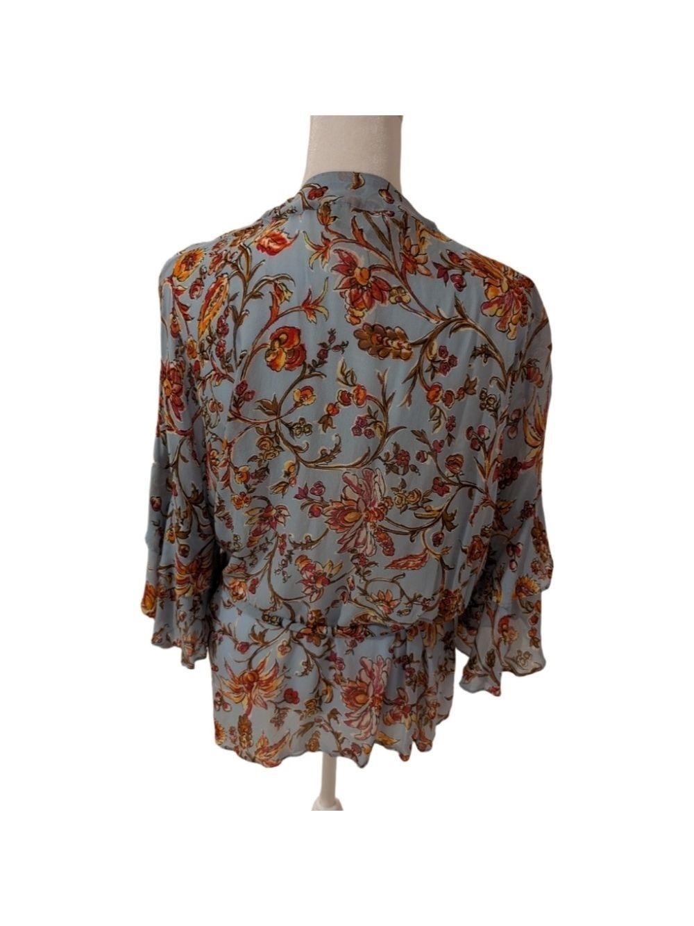 Zara Floral Blouse Kimono Sleeves Light Blue Medium - Picture 4 of 7